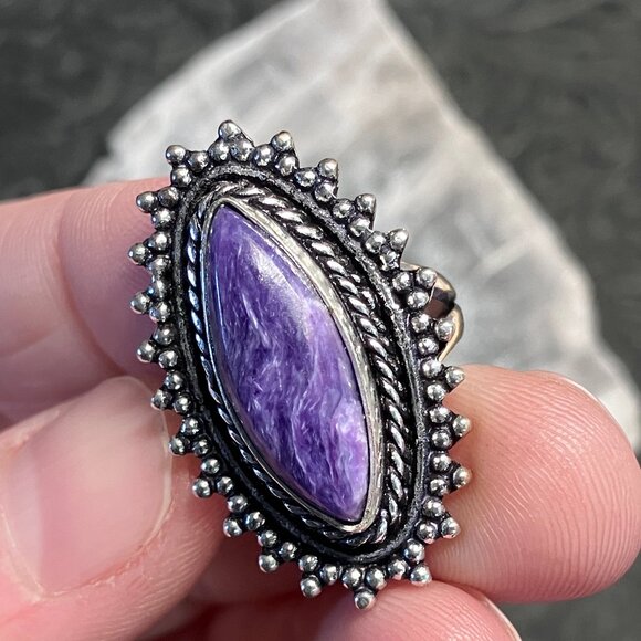 Charoite Antique Styled Ring Size 7 - Picture 6 of 9